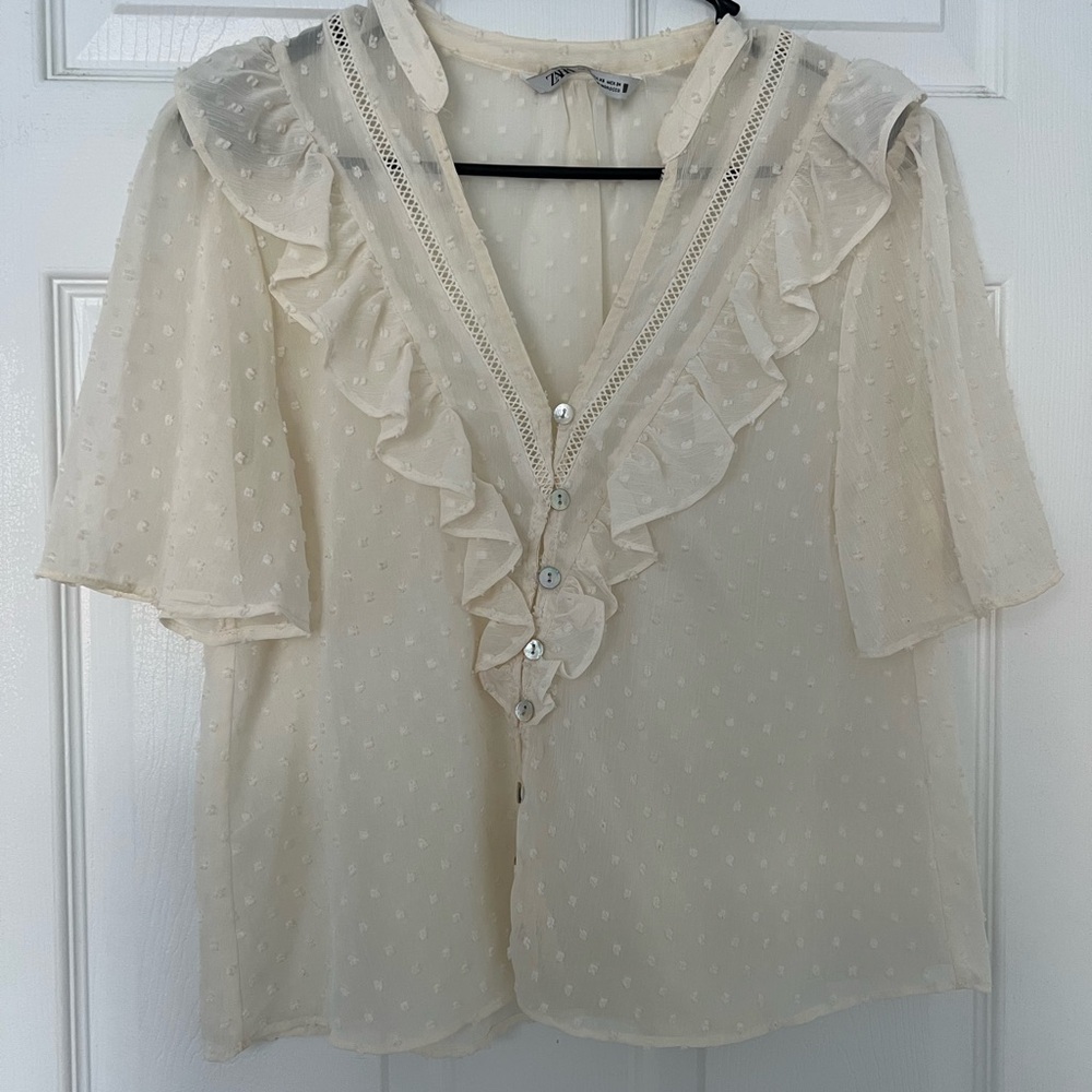 Elegant Cream Ruffle Blouse